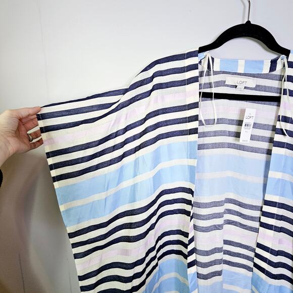 New LOFT Sunset Stripe Wrap Ruana Kimono Summer Layering Size M/L Lightweight - Picture 11 of 13